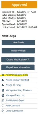 Adding pSites button under next steps drop down